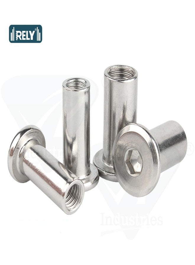 RELY+ Rely®⇒VP INDUSTRIES (Pcs-25) M6x25 mm Nickel Allen JCB Sleeve barrel nut with internal thread | Flat Head Furniture Joint Connector threaded Feasible for Insert of All M6 Thread Screw & Bolt - Image 2